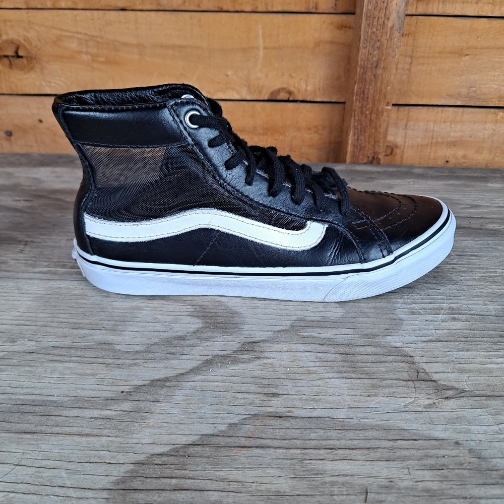 Vans Off The Wall Sk8hi Black Leather Mesh Sz 6